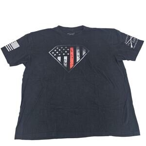 Grunt Style Red Line Crest Patriotic Firefighter Black T-Shirt  XXXL 3772